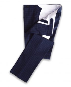 Navy Blue Checked Rota Wool Silk Linen Trousers