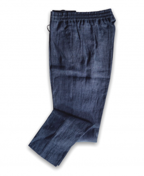 Pantaloni uomo con elastico lino blu