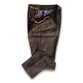 Tobacco Linen Man trousers with elastic