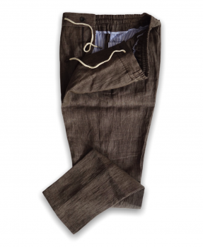 Pantaloni tabacco con elastico lino
