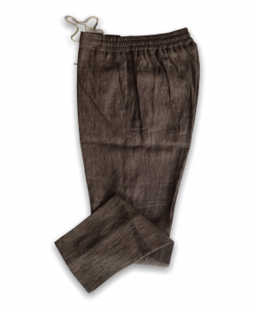 Tobacco Linen Man trousers with elastic