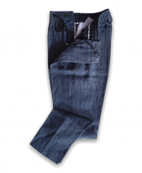 Pantaloni lino blu con elastico