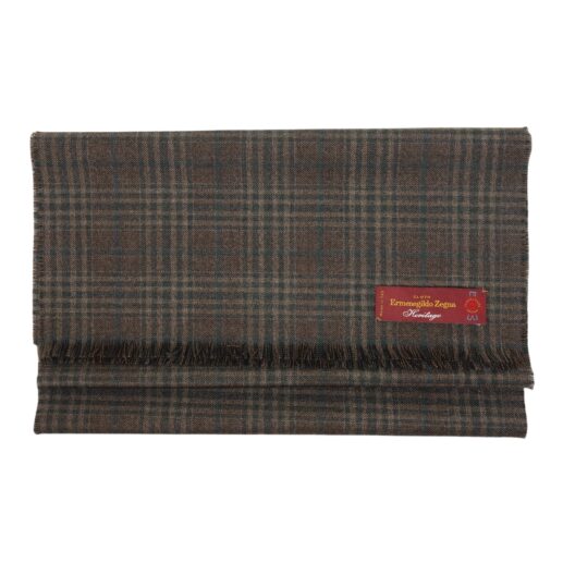 Zegna brown checked fabric scarf