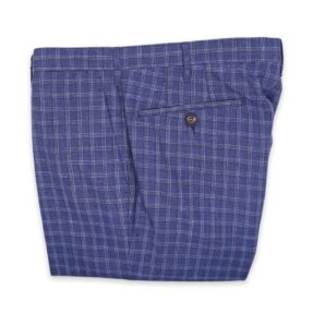 Pantaloni Rota quadri azzurri lana lino seta