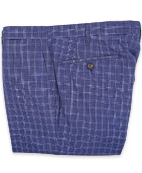 Pantaloni Rota quadri azzurri lana lino seta