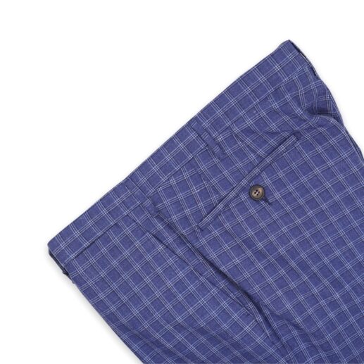 Pantaloni Rota lana lino seta quadri azzurri