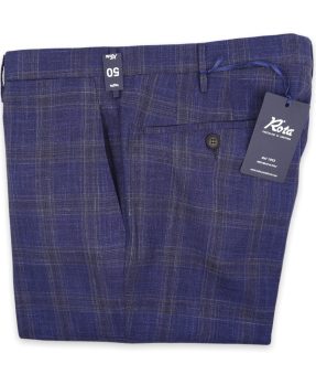 Pantaloni Rota quadri lana seta lino blu