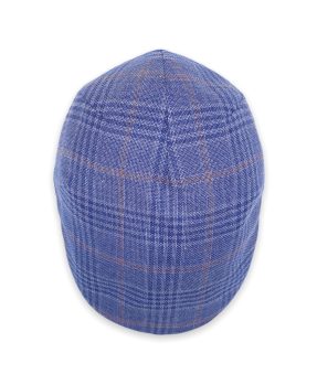 Blue checked wool silk flat cap