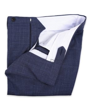 Rota pantaloni quadri lana lino seta blu